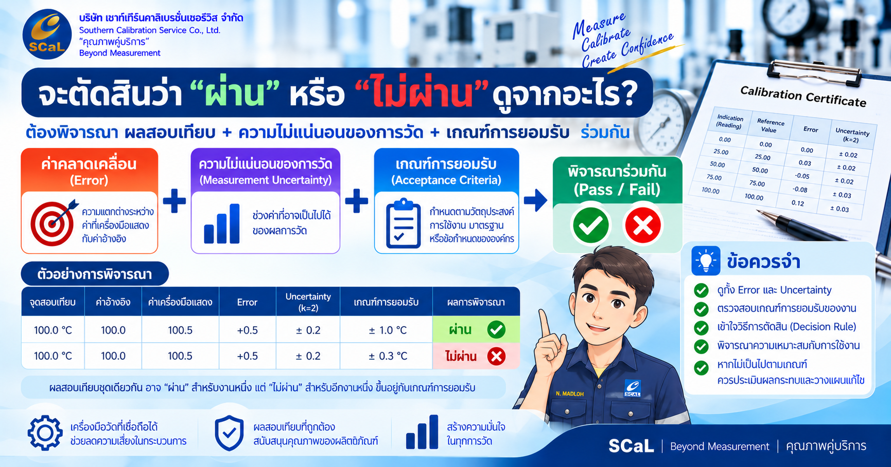 การตัดสินว่าเครื่องมือผ่านหรือไม่ผ่านจากผลสอบเทียบ เกณฑ์การยอมรับ และ Decision Rule