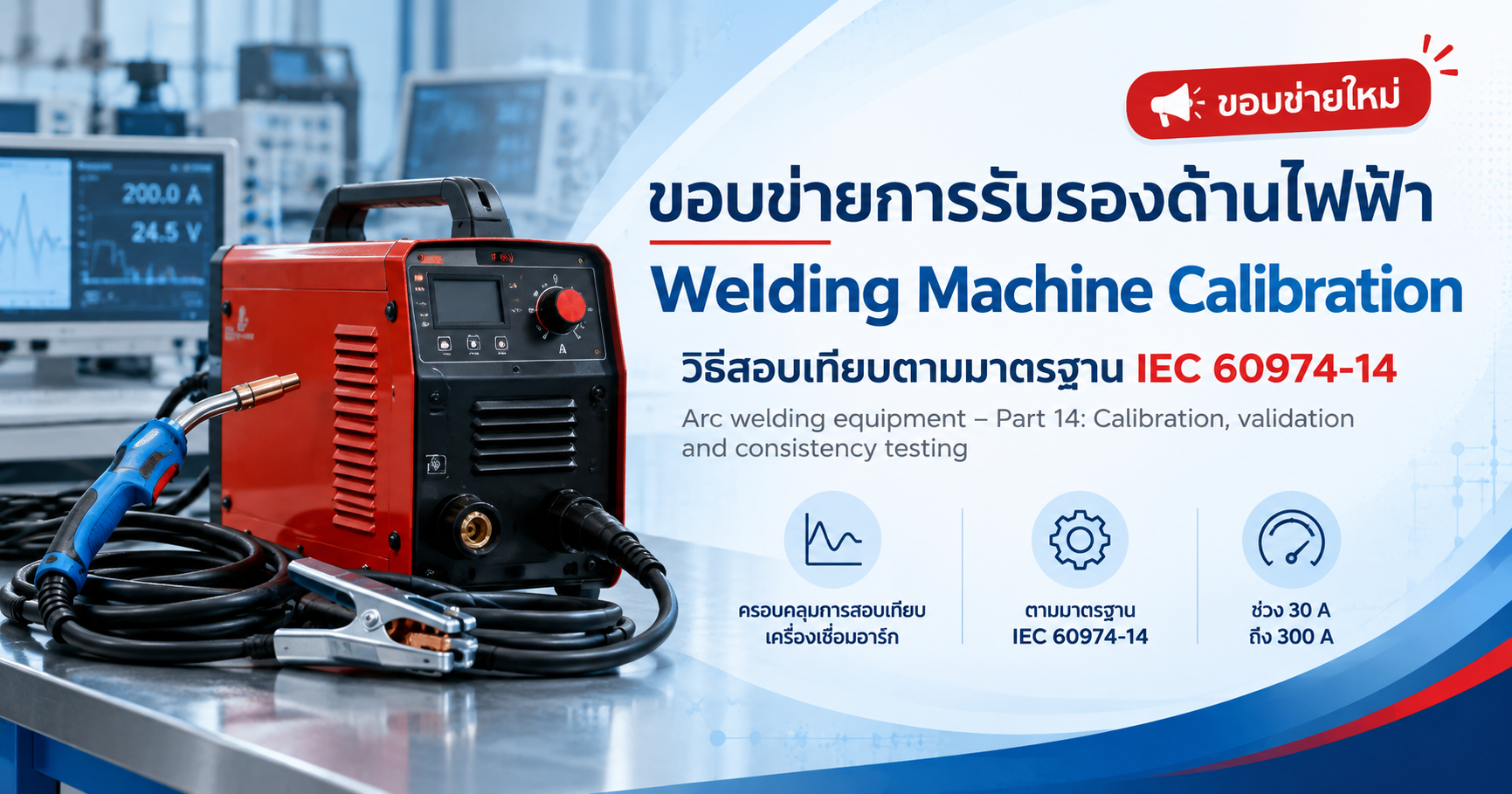 ภาพบริการสอบเทียบเครื่องเชื่อม Welding Machine ตามมาตรฐาน IEC 60974-14 พร้อมเครื่องเชื่อมและอุปกรณ์ทดสอบ