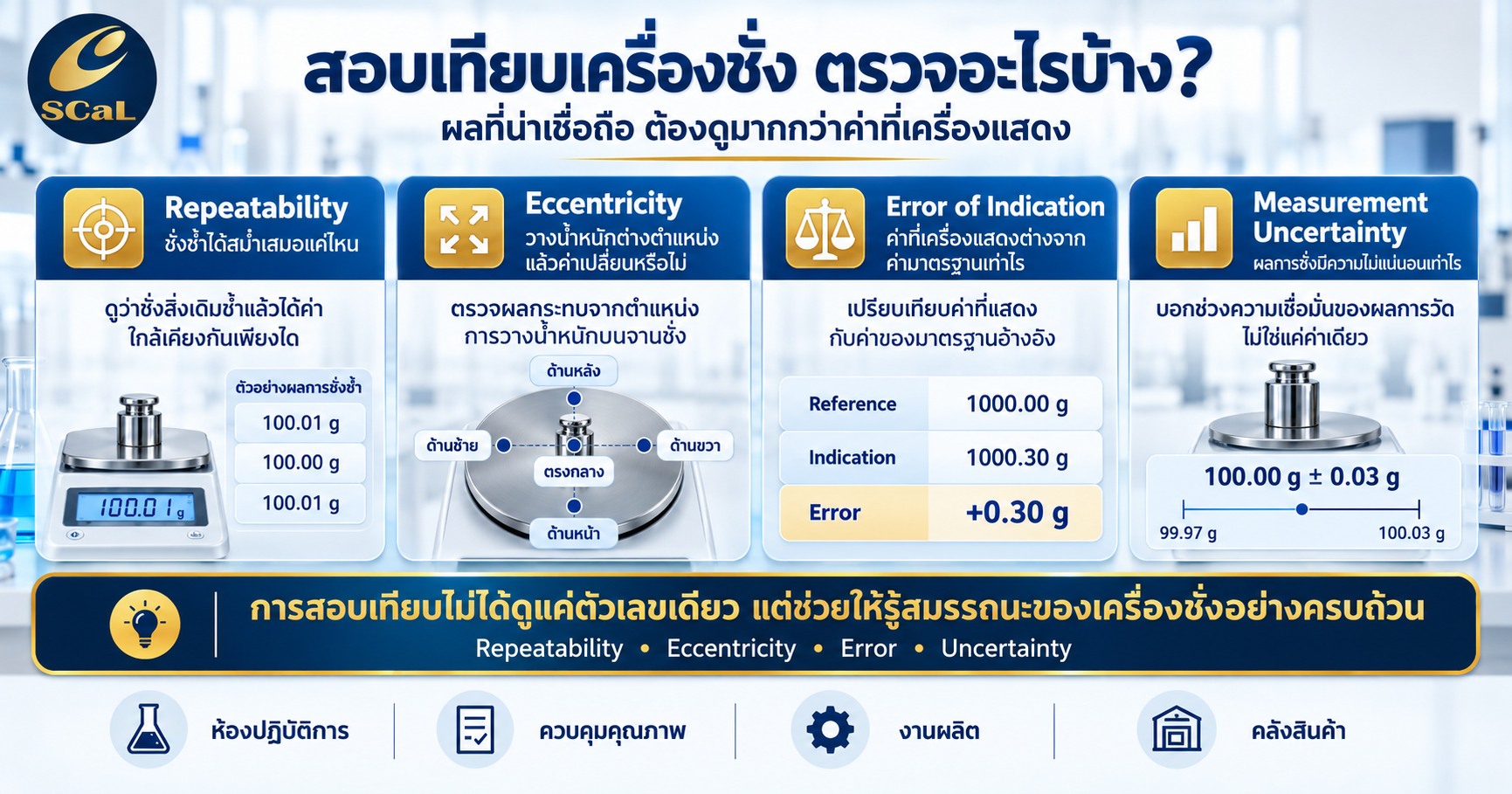 การสอบเทียบเครื่องชั่งประเมิน Repeatability Eccentricity Error of Indication และ Measurement Uncertainty อย่างไร