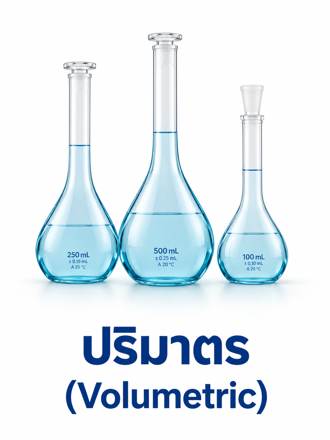 เครื่องแก้ววัดปริมาตรสำหรับงานสอบเทียบด้านปริมาตร เช่น Volumetric Flask ภายในห้องปฏิบัติการ SCaL
