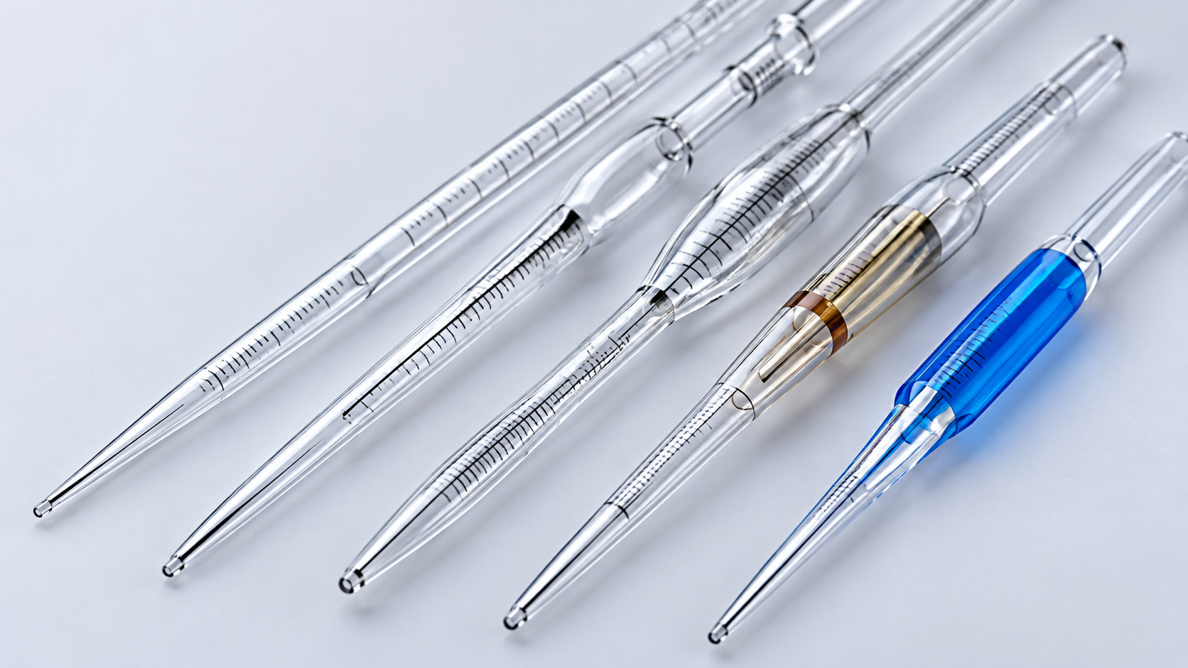 Pipette แบบแก้วสำหรับดูดและวัดปริมาตรของเหลวในห้องปฏิบัติการ
