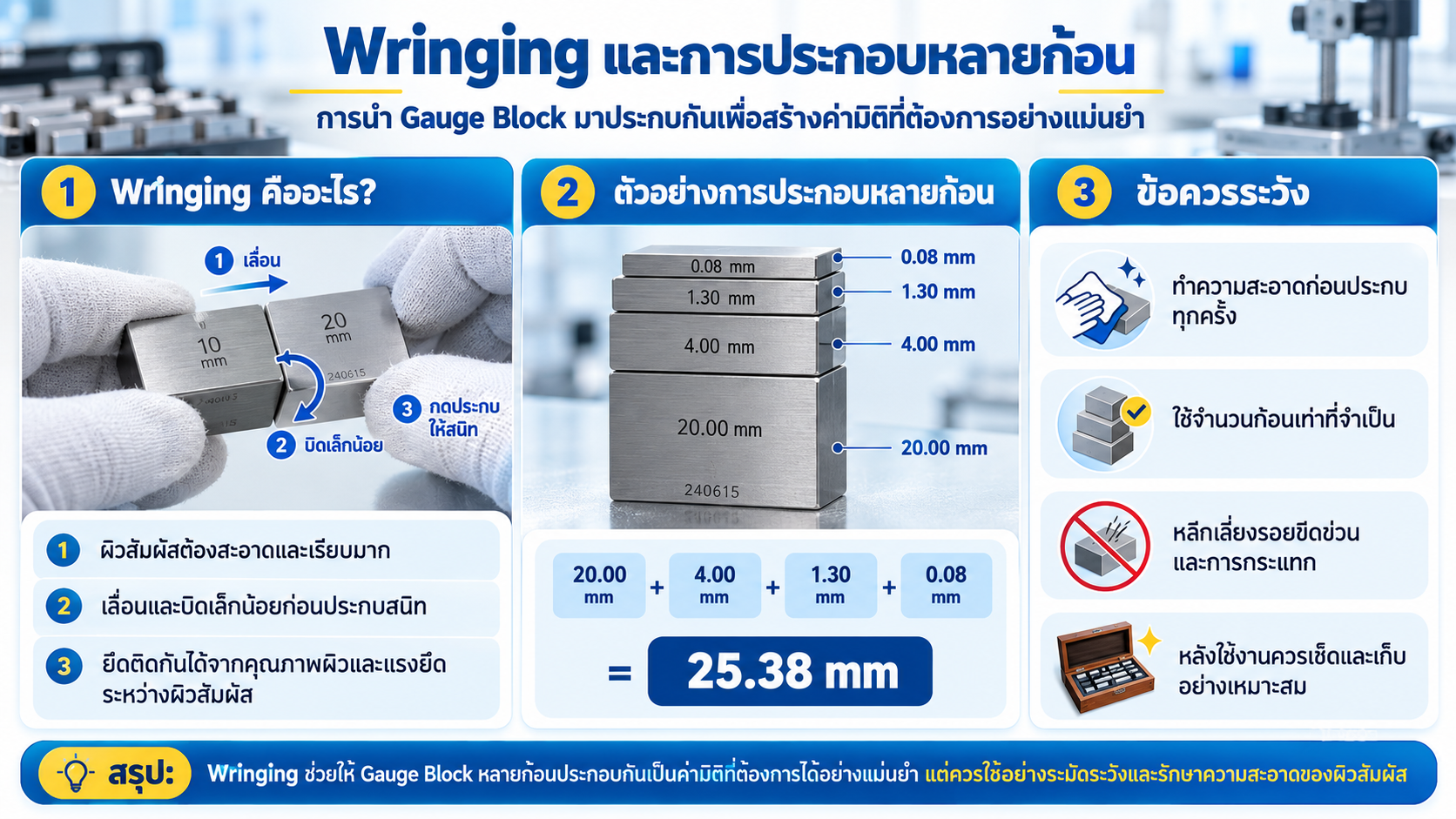Wringing Gauge Block และการประกอบหลายก้อนเพื่อสร้างค่าความยาวตามต้องการ