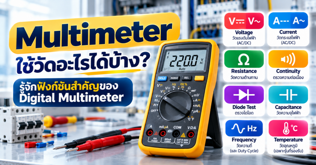 Multimeter ใช้วัดอะไรได้บ้าง รวม Voltage, Current, Resistance, Continuity, Diode, Capacitance และ Frequency