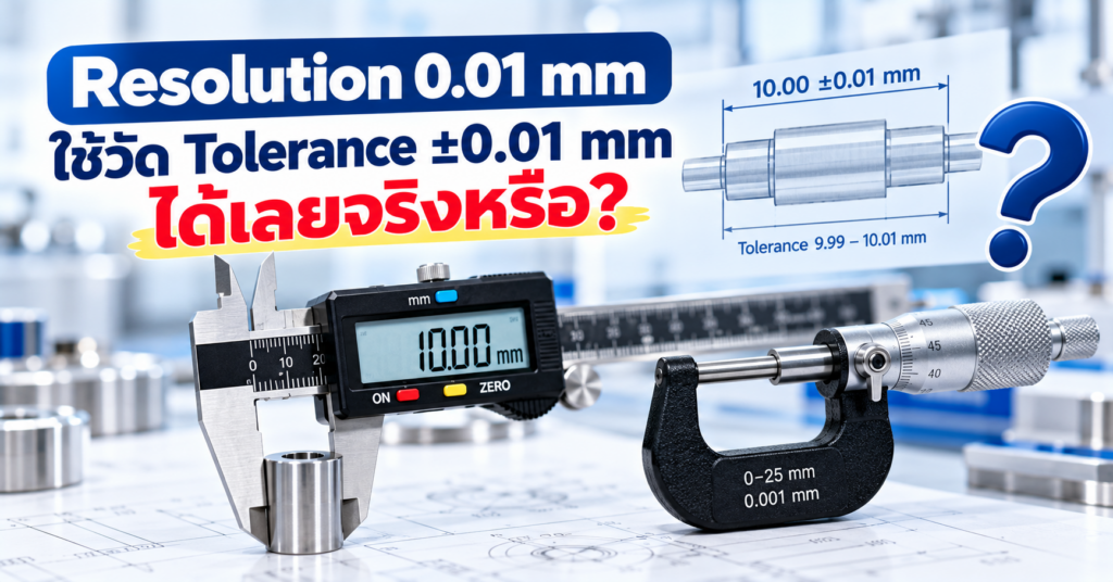 Resolution 0.01 mm ใช้วัด Tolerance ±0.01 mm ได้หรือไม่ พร้อมตัวอย่าง Digital Caliper และ Micrometer
